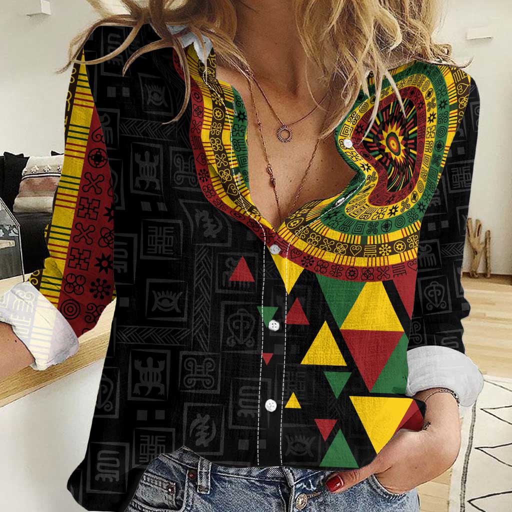 Personalized Adinkra Akan Culture Women Casual Shirt Afrikan Colors