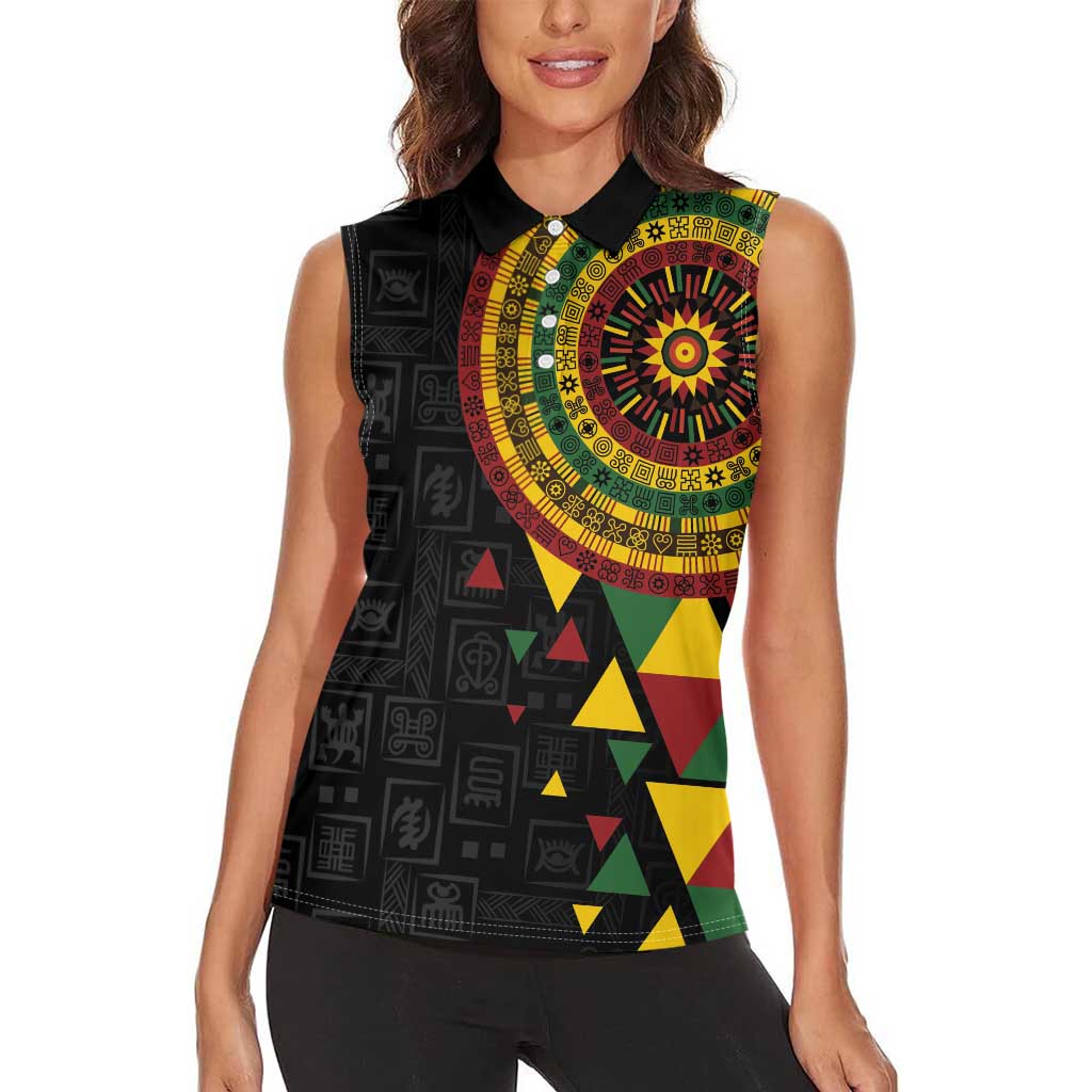 Personalized Adinkra Akan Culture Women Sleeveless Polo Shirt Afrikan Colors