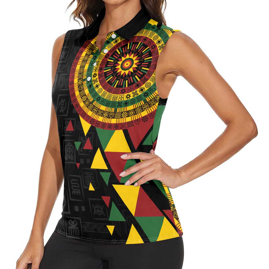 Personalized Adinkra Akan Culture Women Sleeveless Polo Shirt Afrikan Colors