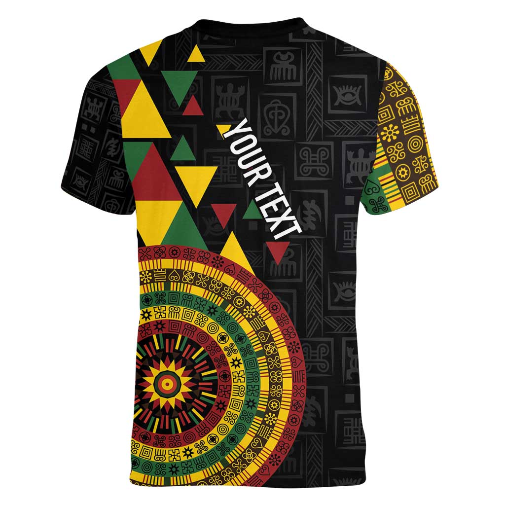 Personalized Adinkra Akan Culture Women V-Neck T-Shirt Afrikan Colors