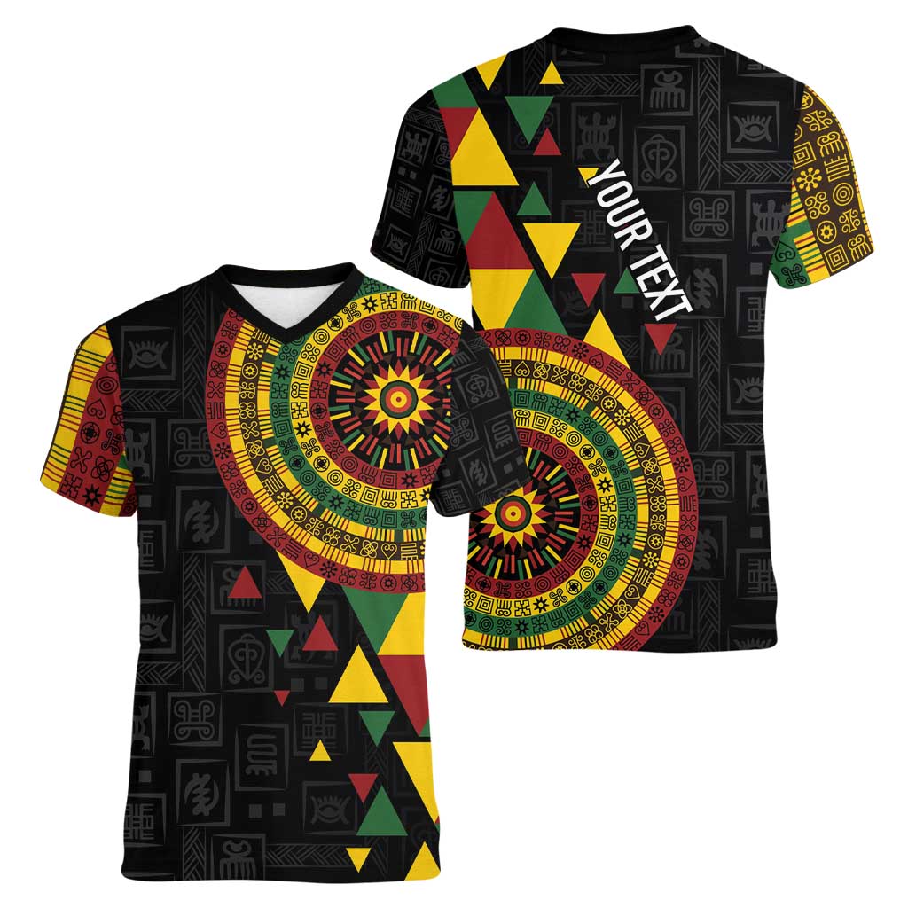 Personalized Adinkra Akan Culture Women V-Neck T-Shirt Afrikan Colors