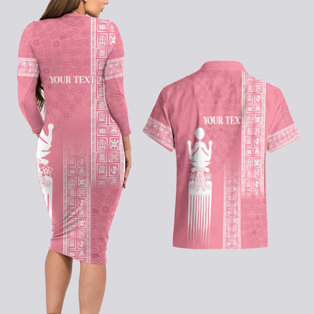 Personalized Adinkra Akan Culture Couples Matching Long Sleeve Bodycon Dress and Hawaiian Shirt Women's Day Duafe Symbol