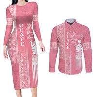 Personalized Adinkra Akan Culture Couples Matching Long Sleeve Bodycon Dress and Long Sleeve Button Shirt Women's Day Duafe Symbol