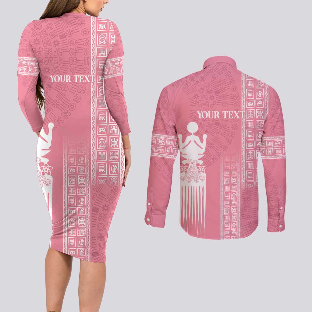Personalized Adinkra Akan Culture Couples Matching Long Sleeve Bodycon Dress and Long Sleeve Button Shirt Women's Day Duafe Symbol