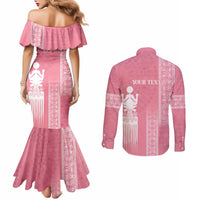 Personalized Adinkra Akan Culture Couples Matching Mermaid Dress and Long Sleeve Button Shirt Women's Day Duafe Symbol