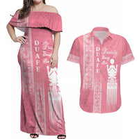 Personalized Adinkra Akan Culture Couples Matching Off Shoulder Maxi Dress and Hawaiian Shirt Women's Day Duafe Symbol