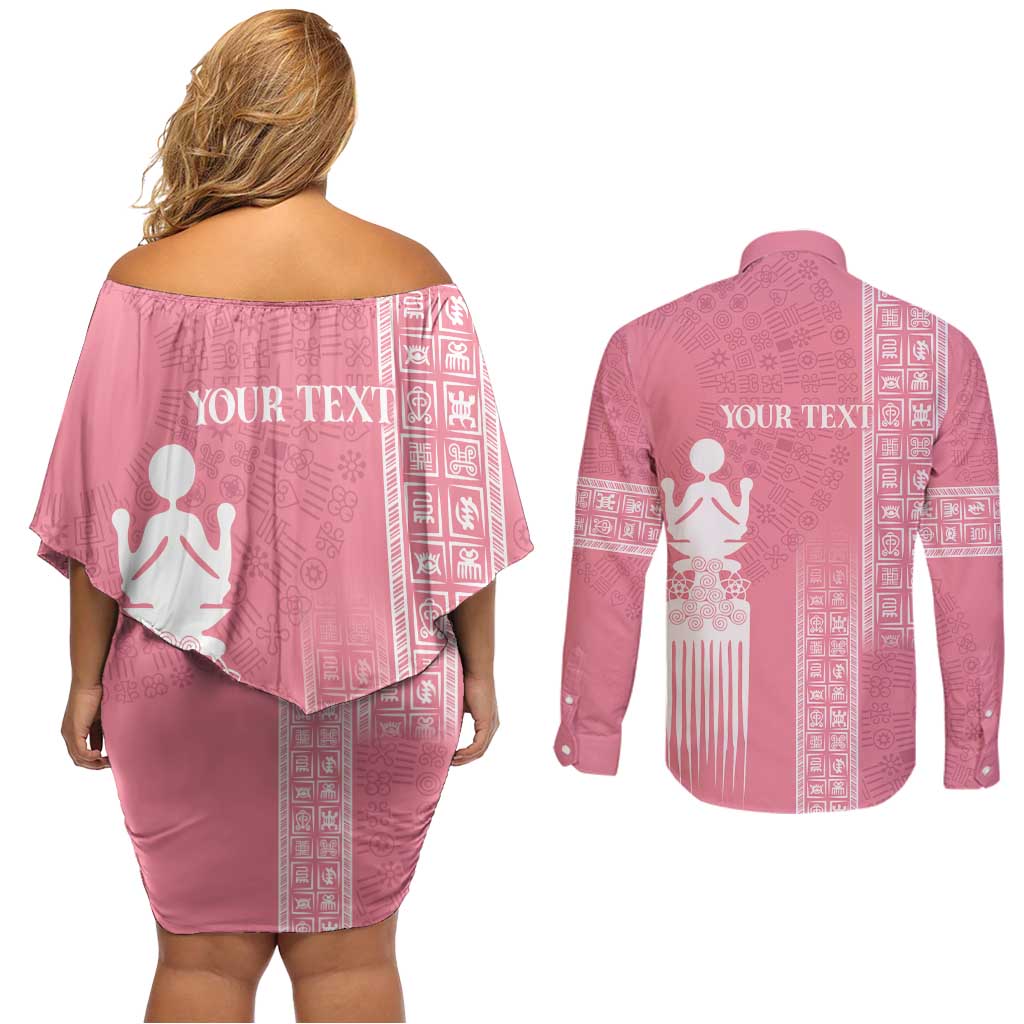 Personalized Adinkra Akan Culture Couples Matching Off Shoulder Short Dress and Long Sleeve Button Shirt Women's Day Duafe Symbol