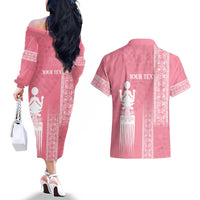 Personalized Adinkra Akan Culture Couples Matching Off The Shoulder Long Sleeve Dress and Hawaiian Shirt Women's Day Duafe Symbol