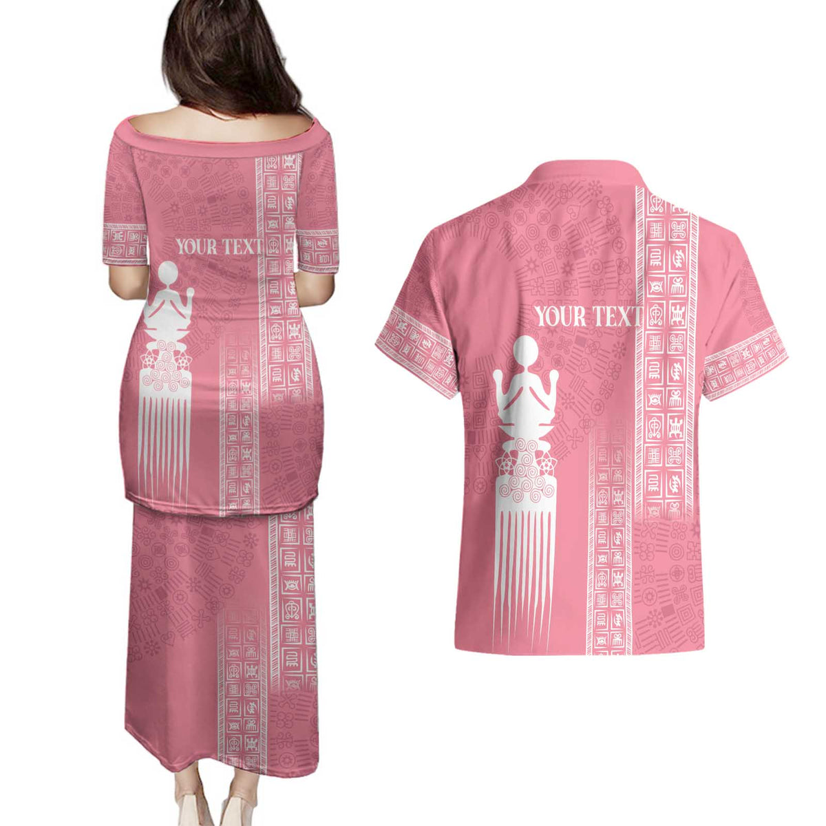 Personalized Adinkra Akan Culture Couples Matching Puletasi and Hawaiian Shirt Women's Day Duafe Symbol