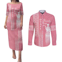 Personalized Adinkra Akan Culture Couples Matching Puletasi and Long Sleeve Button Shirt Women's Day Duafe Symbol