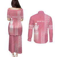 Personalized Adinkra Akan Culture Couples Matching Puletasi and Long Sleeve Button Shirt Women's Day Duafe Symbol