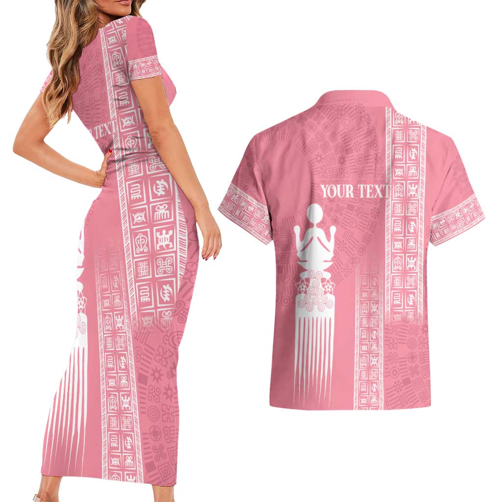 Personalized Adinkra Akan Culture Couples Matching Short Sleeve Bodycon Dress and Hawaiian Shirt Women's Day Duafe Symbol
