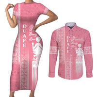 Personalized Adinkra Akan Culture Couples Matching Short Sleeve Bodycon Dress and Long Sleeve Button Shirt Women's Day Duafe Symbol
