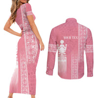 Personalized Adinkra Akan Culture Couples Matching Short Sleeve Bodycon Dress and Long Sleeve Button Shirt Women's Day Duafe Symbol