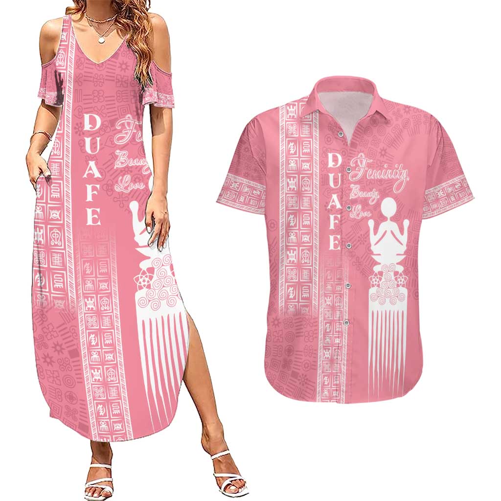 Personalized Adinkra Akan Culture Couples Matching Summer Maxi Dress and Hawaiian Shirt Women's Day Duafe Symbol