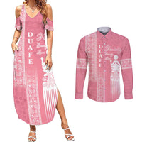 Personalized Adinkra Akan Culture Couples Matching Summer Maxi Dress and Long Sleeve Button Shirt Women's Day Duafe Symbol