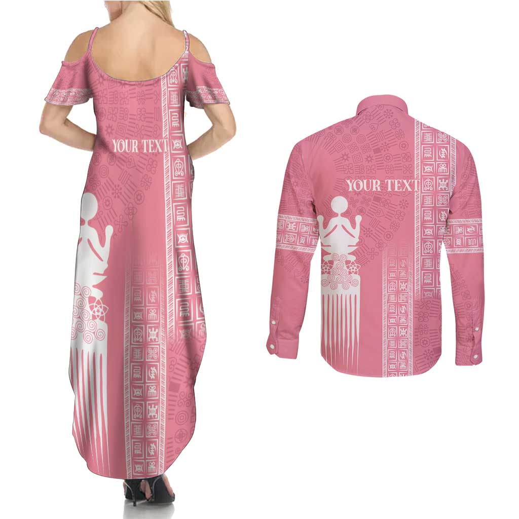 Personalized Adinkra Akan Culture Couples Matching Summer Maxi Dress and Long Sleeve Button Shirt Women's Day Duafe Symbol