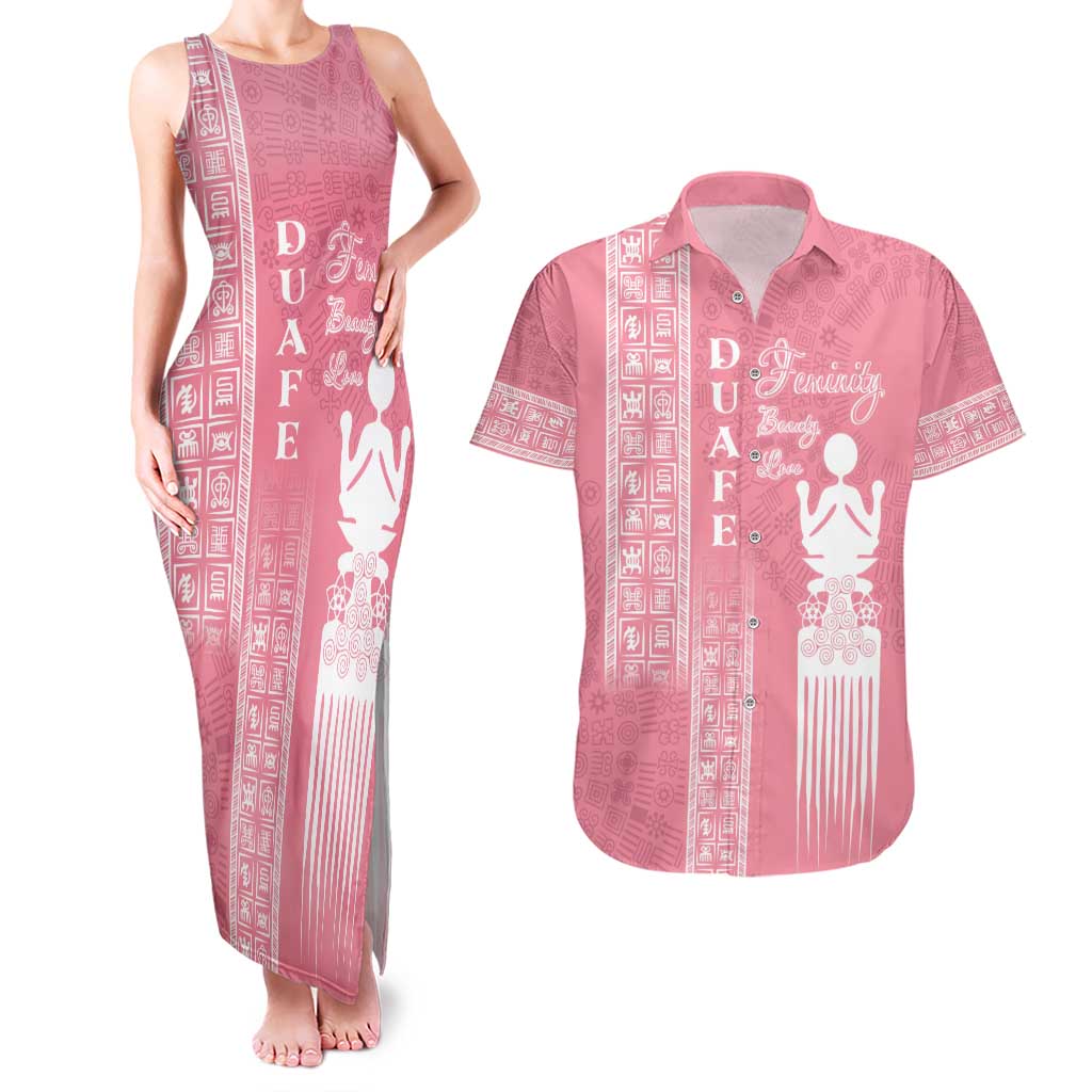 Personalized Adinkra Akan Culture Couples Matching Tank Maxi Dress and Hawaiian Shirt Women's Day Duafe Symbol