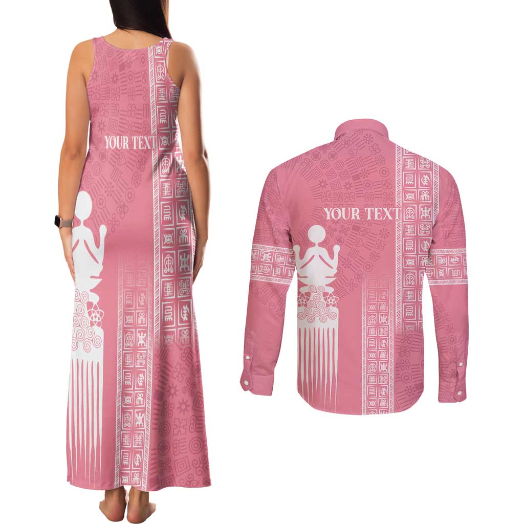Personalized Adinkra Akan Culture Couples Matching Tank Maxi Dress and Long Sleeve Button Shirt Women's Day Duafe Symbol