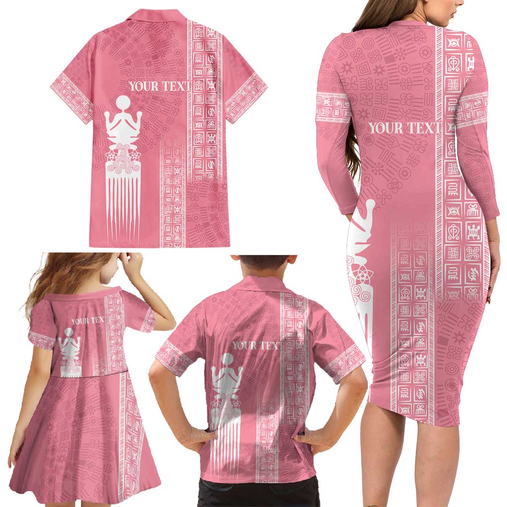 Personalized Adinkra Akan Culture Family Matching Long Sleeve Bodycon Dress and Hawaiian Shirt Women's Day Duafe Symbol
