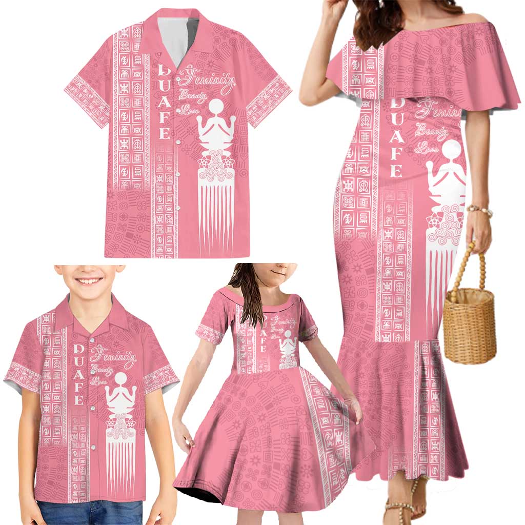 Personalized Adinkra Akan Culture Family Matching Mermaid Dress and Hawaiian Shirt Women's Day Duafe Symbol