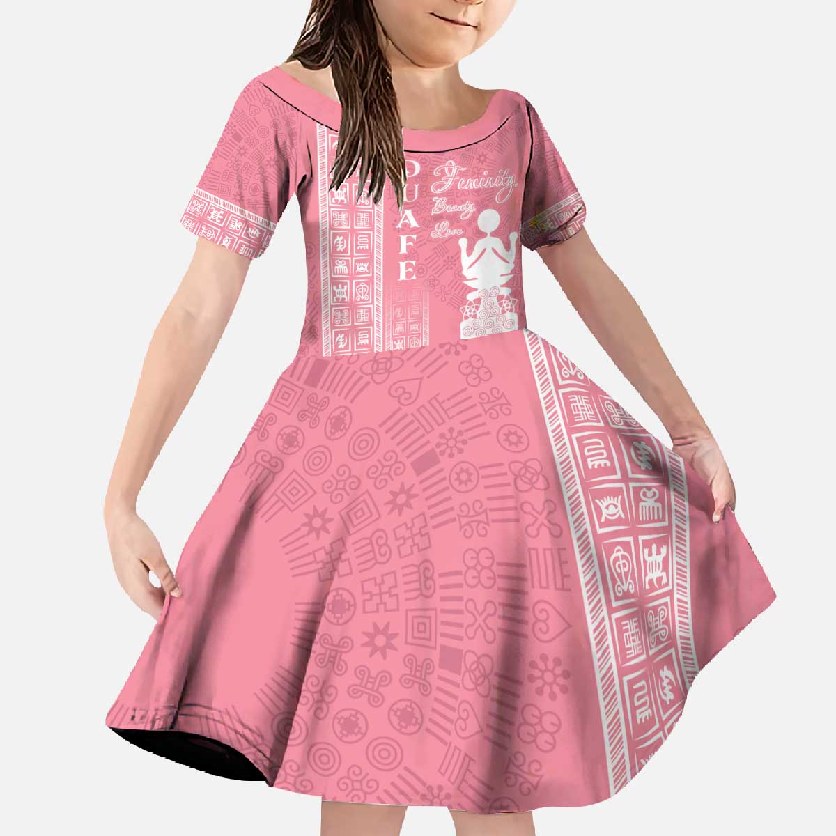 Personalized Adinkra Akan Culture Family Matching Off The Shoulder Long Sleeve Dress and Hawaiian Shirt Women's Day Duafe Symbol