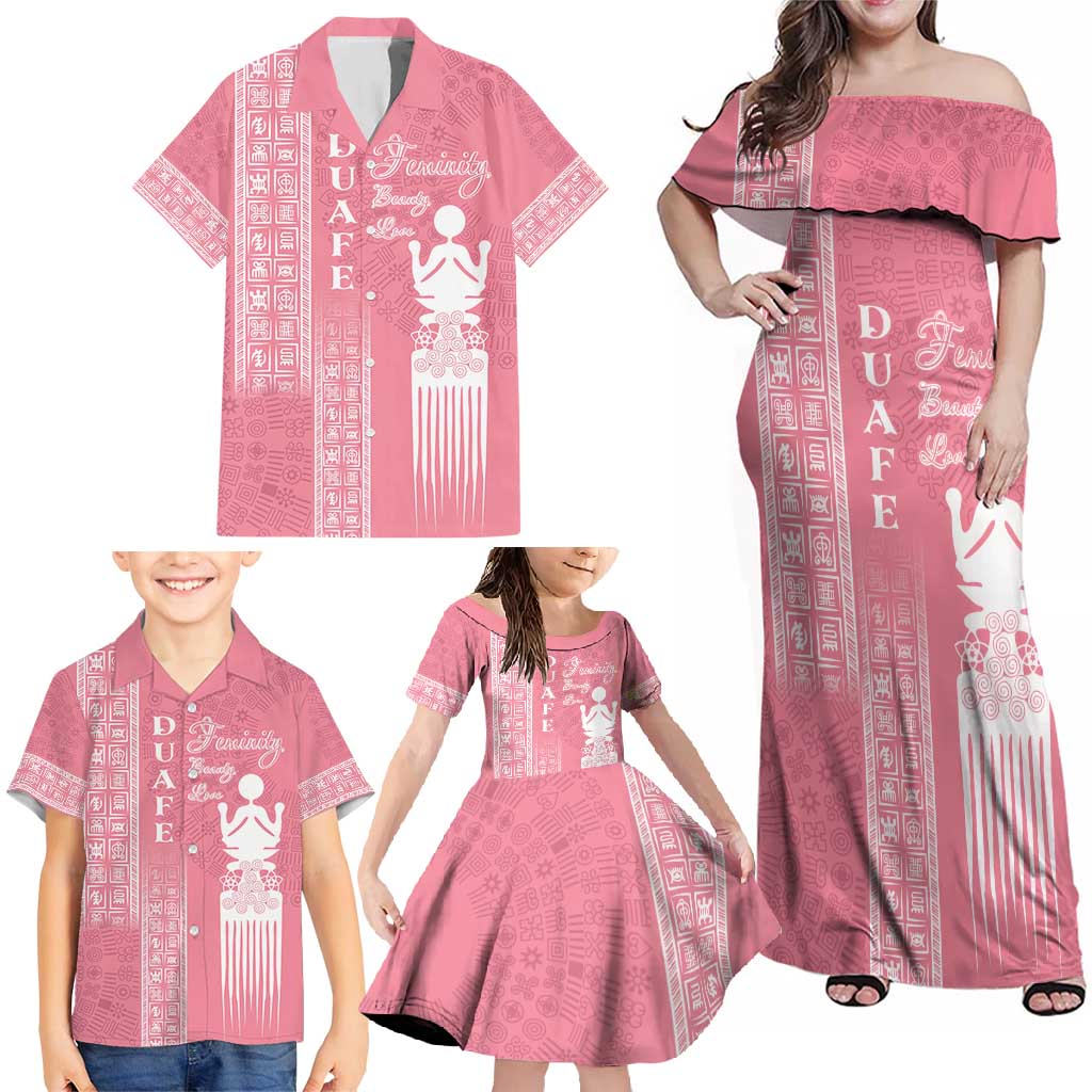 Personalized Adinkra Akan Culture Family Matching Off Shoulder Maxi Dress and Hawaiian Shirt Women's Day Duafe Symbol