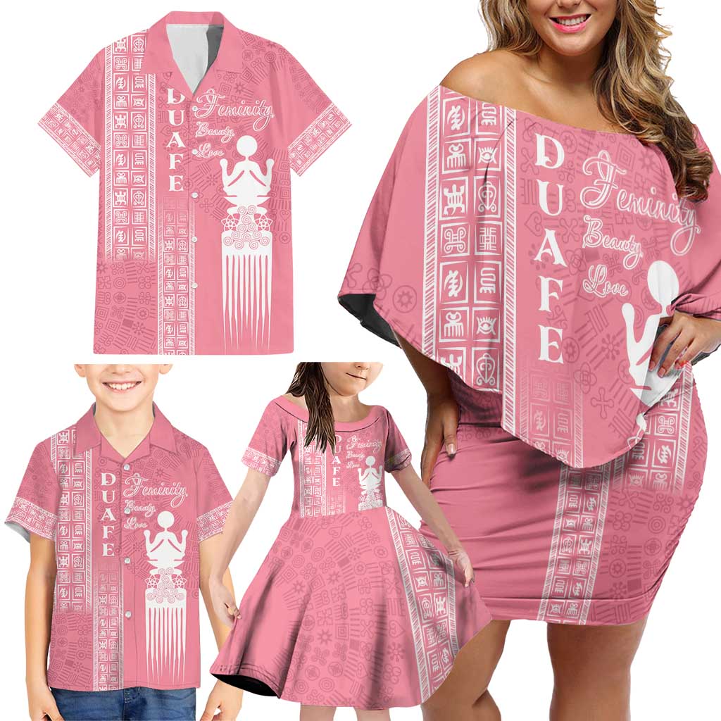 Personalized Adinkra Akan Culture Family Matching Off Shoulder Short Dress and Hawaiian Shirt Women's Day Duafe Symbol