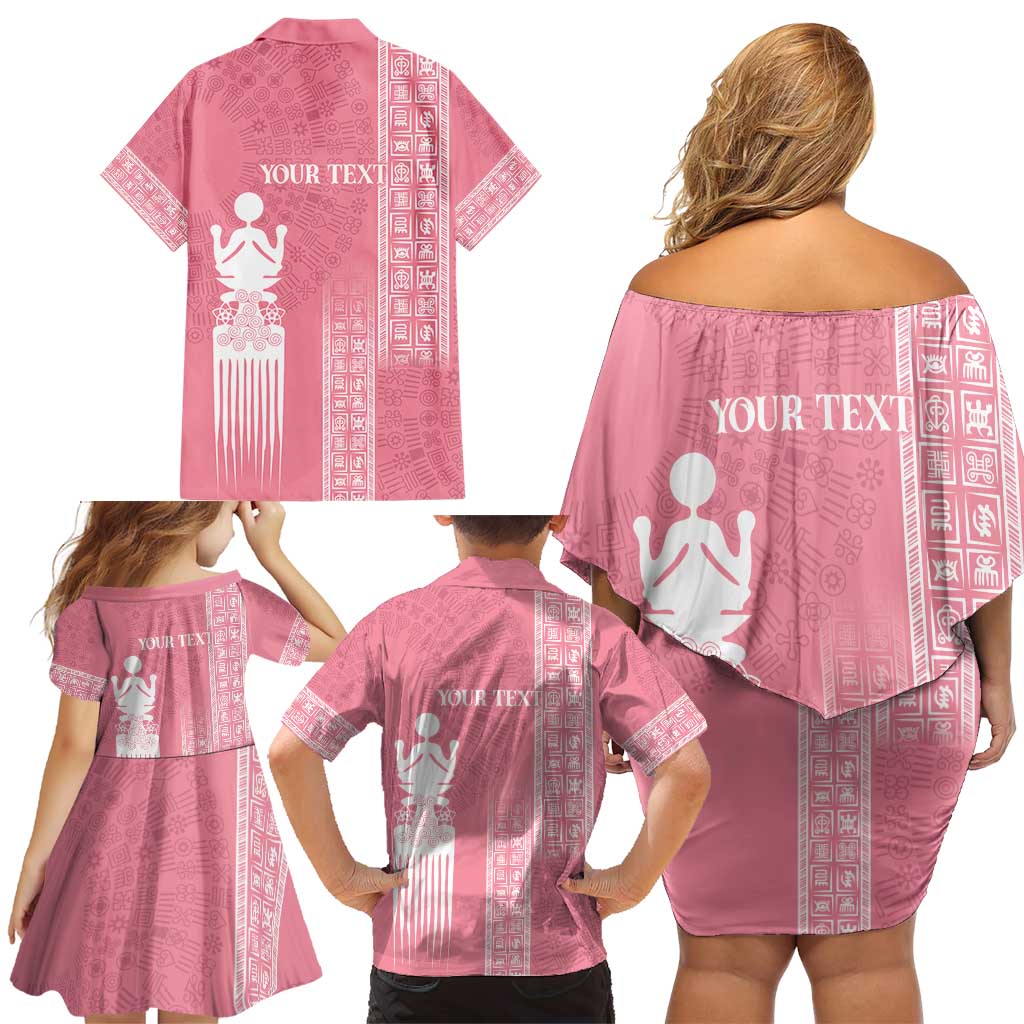 Personalized Adinkra Akan Culture Family Matching Off Shoulder Short Dress and Hawaiian Shirt Women's Day Duafe Symbol