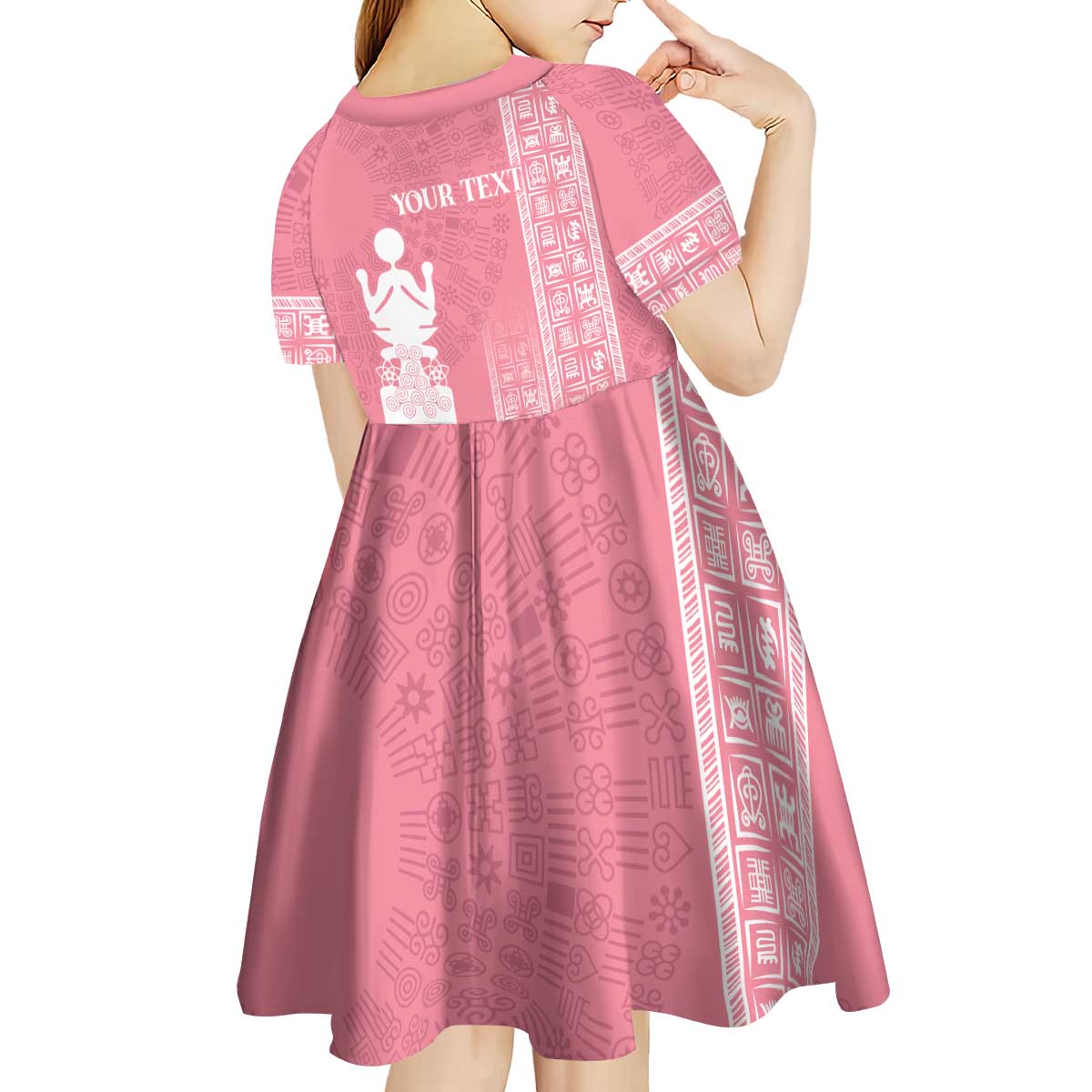 Personalized Adinkra Akan Culture Kid Short Sleeve Dress Women's Day Duafe Symbol