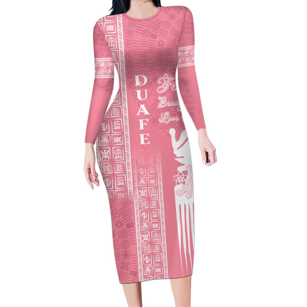 Personalized Adinkra Akan Culture Long Sleeve Bodycon Dress Women's Day Duafe Symbol