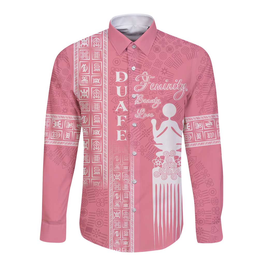 Personalized Adinkra Akan Culture Long Sleeve Button Shirt Women's Day Duafe Symbol