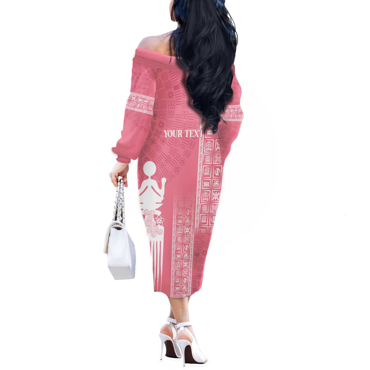 Personalized Adinkra Akan Culture Off The Shoulder Long Sleeve Dress Women's Day Duafe Symbol