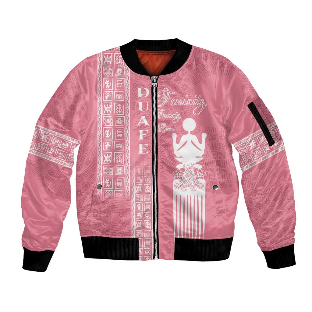 Personalized Adinkra Akan Culture Sleeve Zip Bomber Jacket Women's Day Duafe Symbol