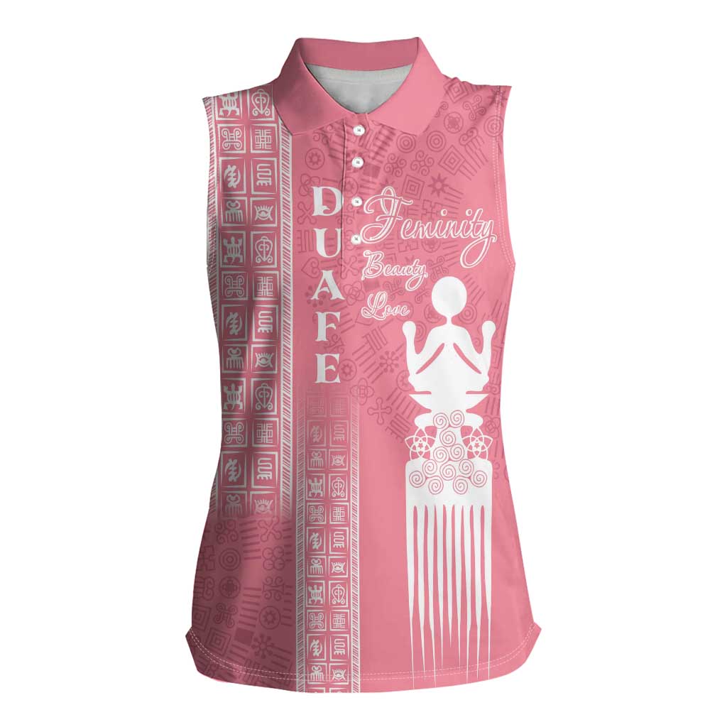 Personalized Adinkra Akan Culture Women Sleeveless Polo Shirt Women's Day Duafe Symbol