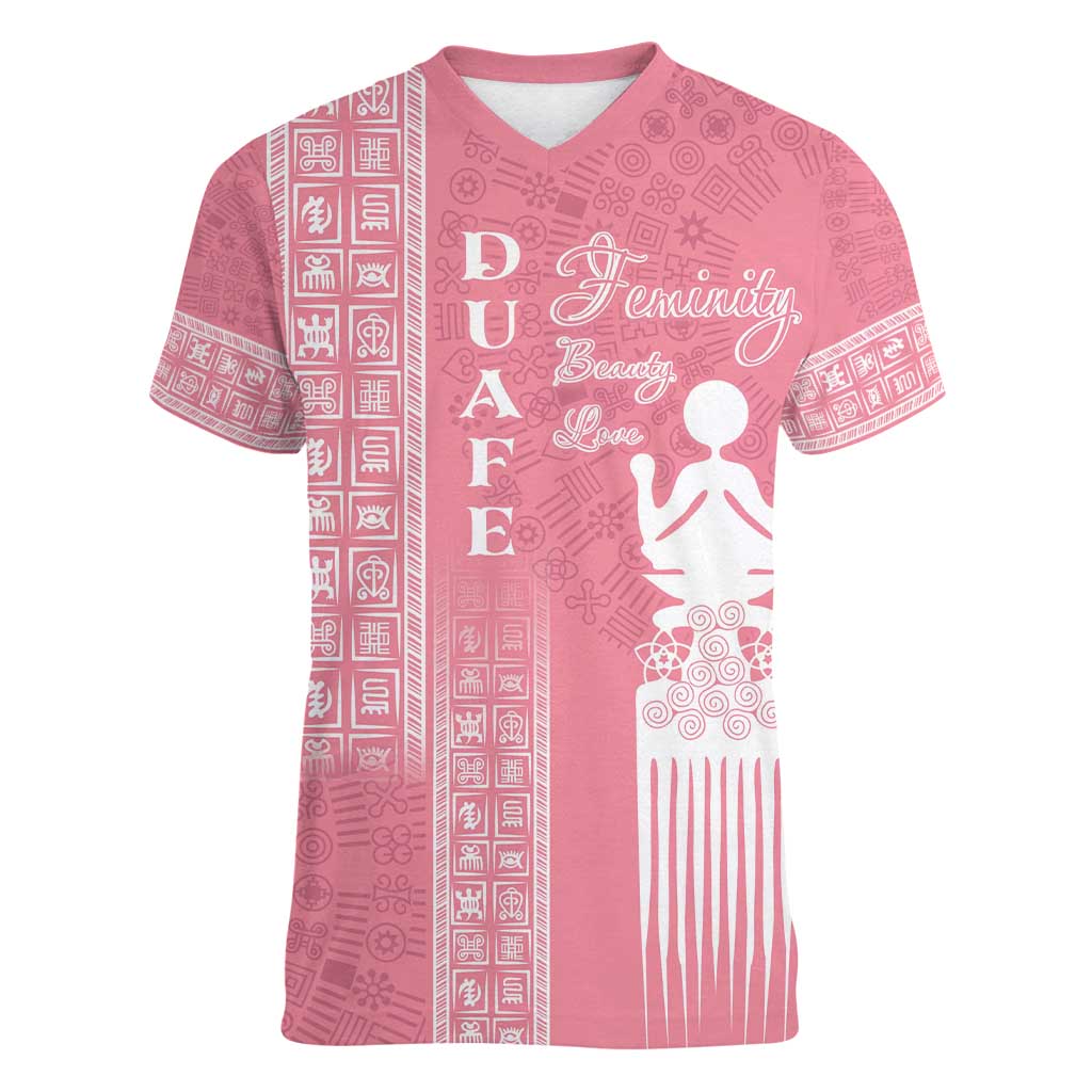 Personalized Adinkra Akan Culture Women V-Neck T-Shirt Women's Day Duafe Symbol