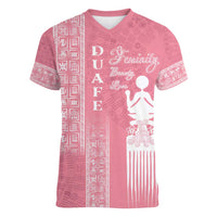 Personalized Adinkra Akan Culture Women V-Neck T-Shirt Women's Day Duafe Symbol