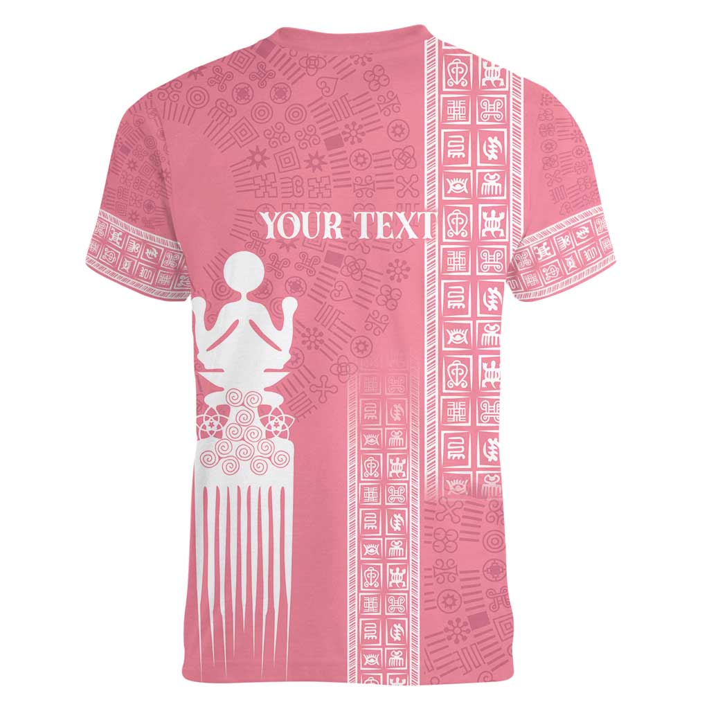 Personalized Adinkra Akan Culture Women V-Neck T-Shirt Women's Day Duafe Symbol