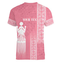 Personalized Adinkra Akan Culture Women V-Neck T-Shirt Women's Day Duafe Symbol