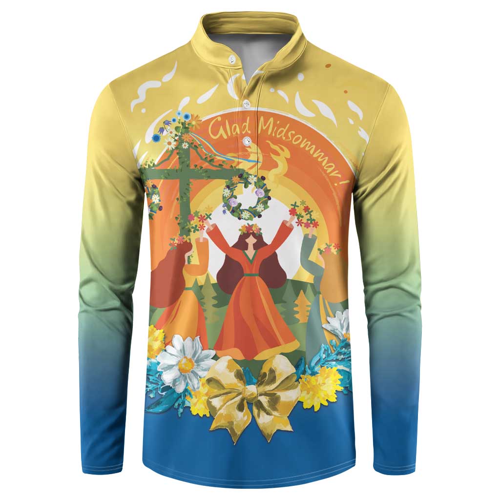 Sverige Glad Midsommar Button Sweatshirt Majstang Dancing