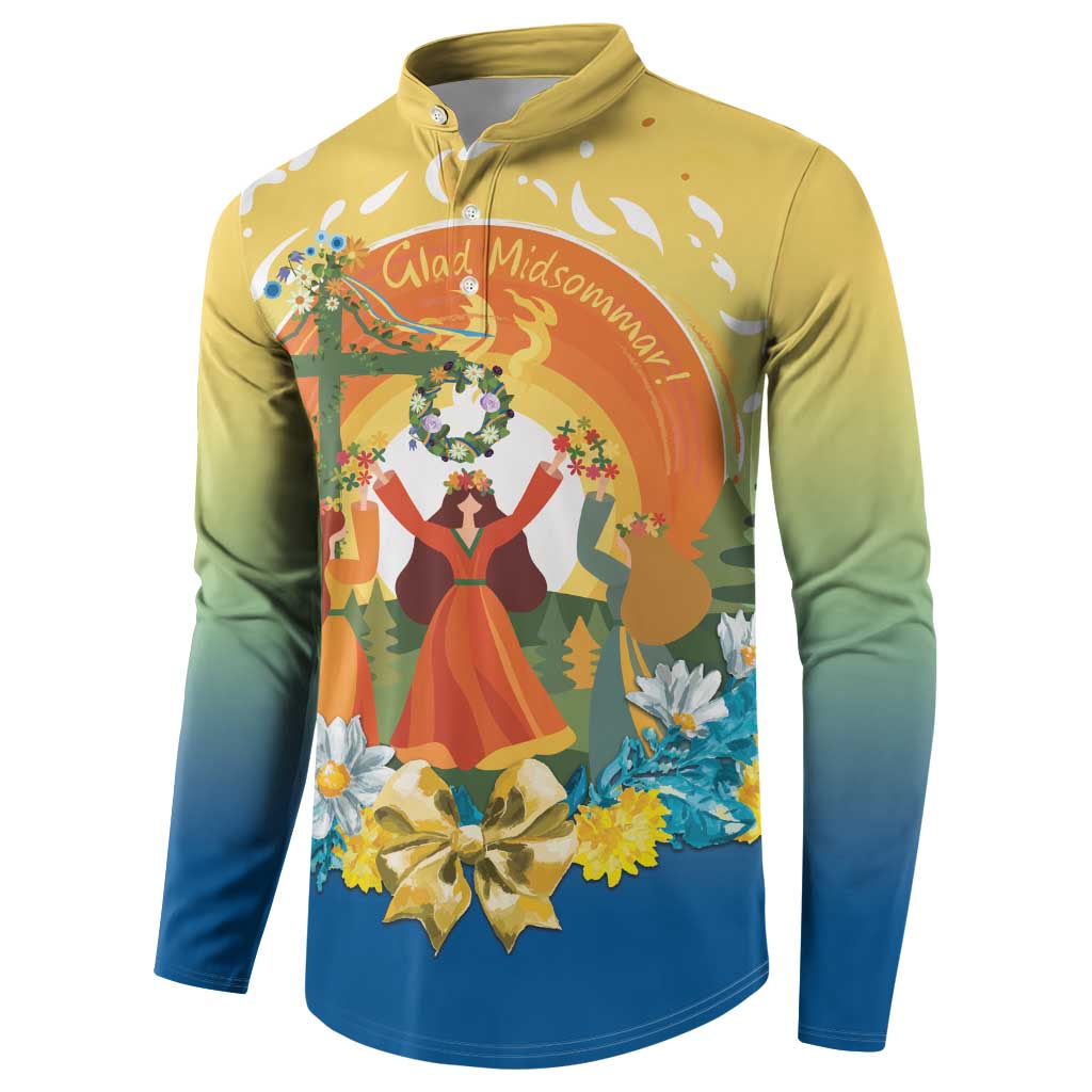 Sverige Glad Midsommar Button Sweatshirt Majstang Dancing