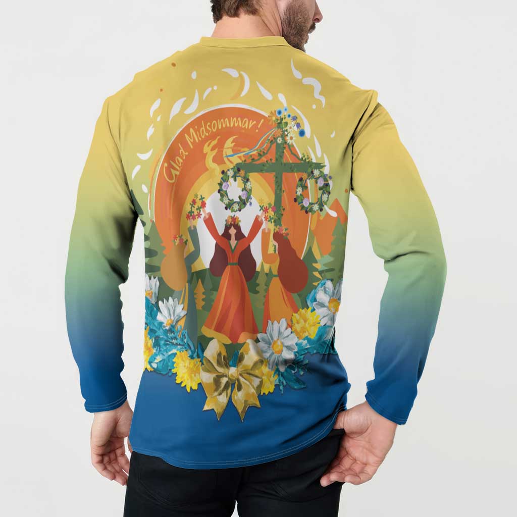 Sverige Glad Midsommar Button Sweatshirt Majstang Dancing