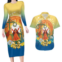 Sverige Glad Midsommar Couples Matching Long Sleeve Bodycon Dress and Hawaiian Shirt Majstang Dancing