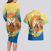 Sverige Glad Midsommar Couples Matching Long Sleeve Bodycon Dress and Hawaiian Shirt Majstang Dancing