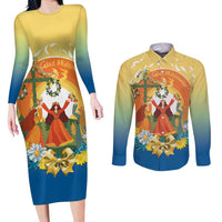 Sverige Glad Midsommar Couples Matching Long Sleeve Bodycon Dress and Long Sleeve Button Shirt Majstang Dancing