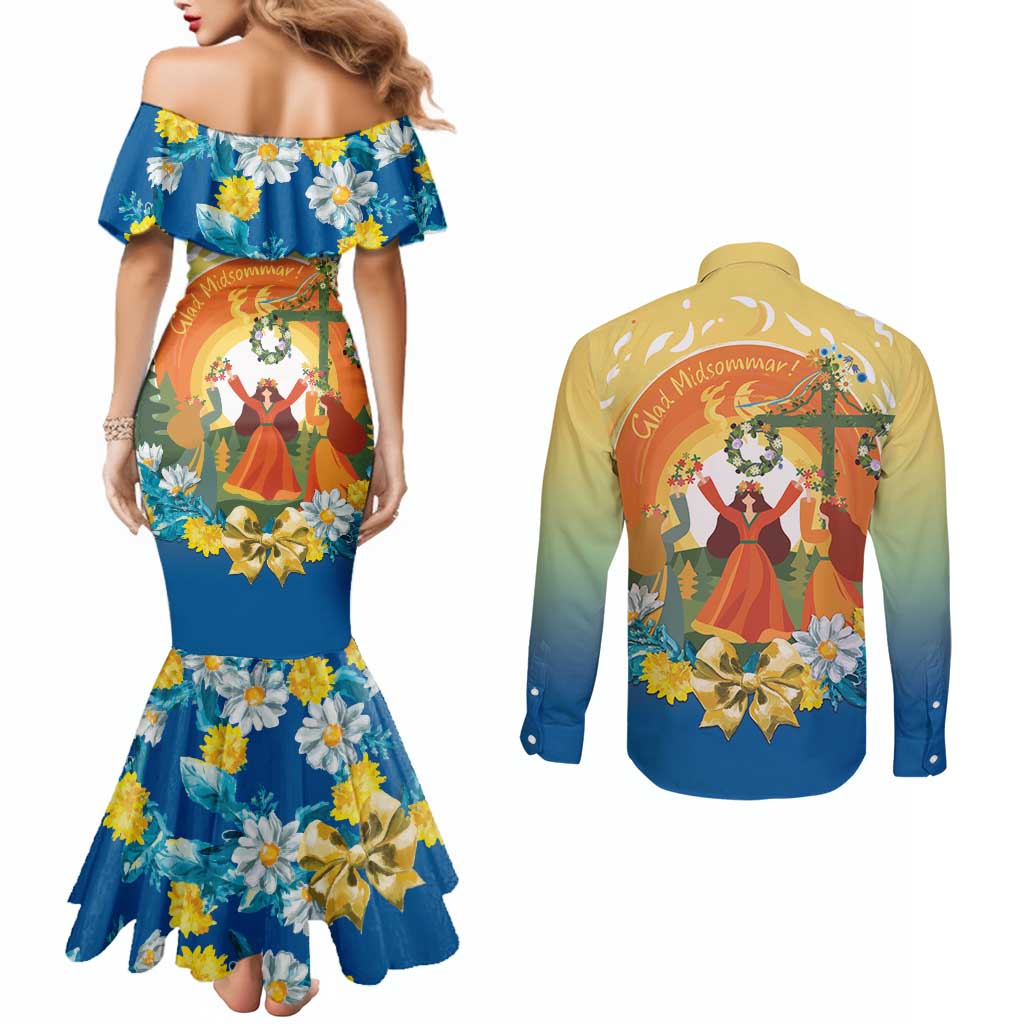 Sverige Glad Midsommar Couples Matching Mermaid Dress and Long Sleeve Button Shirt Majstang Dancing