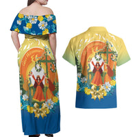 Sverige Glad Midsommar Couples Matching Off Shoulder Maxi Dress and Hawaiian Shirt Majstang Dancing