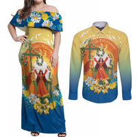 Sverige Glad Midsommar Couples Matching Off Shoulder Maxi Dress and Long Sleeve Button Shirt Majstang Dancing