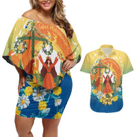 Sverige Glad Midsommar Couples Matching Off Shoulder Short Dress and Hawaiian Shirt Majstang Dancing
