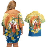 Sverige Glad Midsommar Couples Matching Off Shoulder Short Dress and Hawaiian Shirt Majstang Dancing